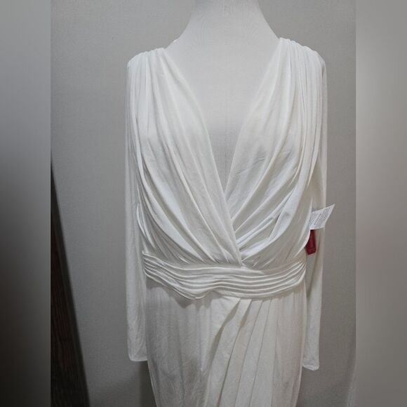 Mac Duggal 26554 V-Neck Long Sleeve High Slit Gown NWOT size 14 White - Picture 5 of 6